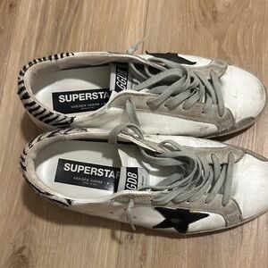 Golden Goose Superstar Sneakers with Zebra and Black Star